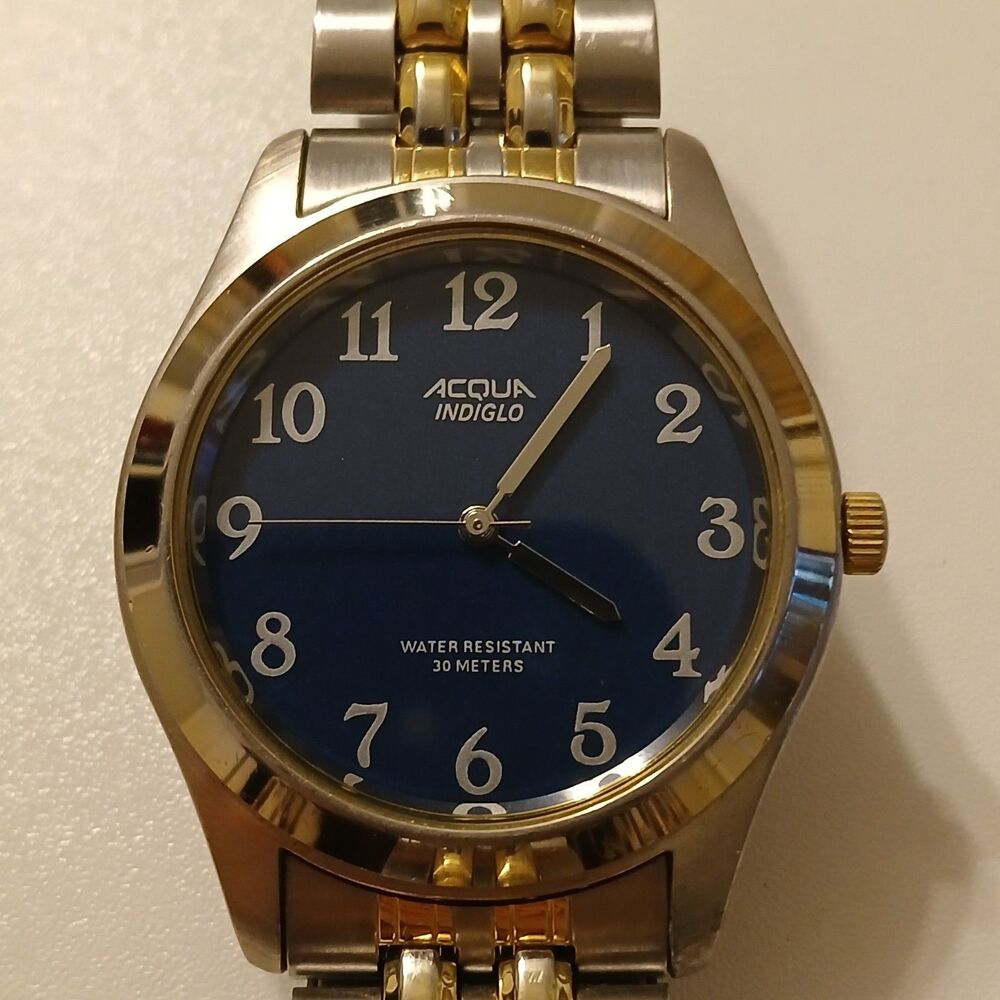 Vintage Acqua Timex Indiglo Watch Men Two-Toned Indiglo Blue Dial WR30M